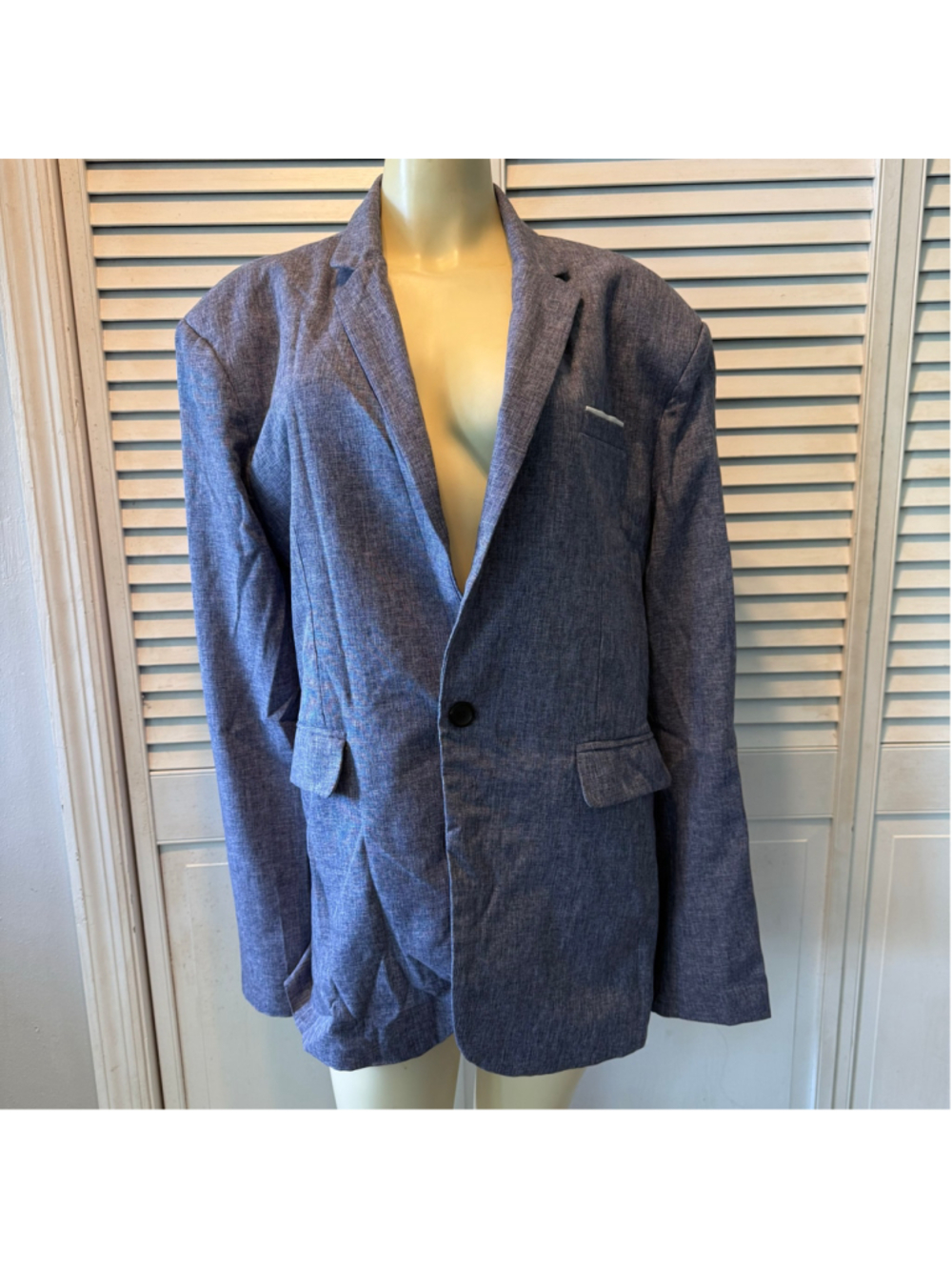 Geek Lightning Men’s Blue Gray Textured Blazer Sport Coat Size 42 100% Polyester